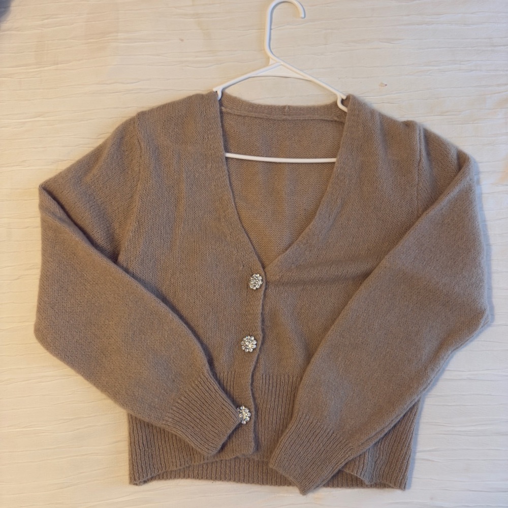 V-Neck Mohair Cardigan Sweater with Decorative Buttons